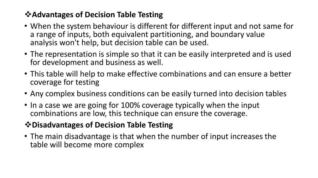 advantages of decision table testing when