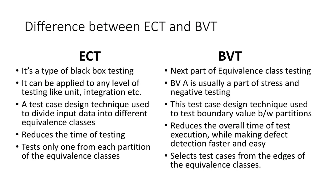 difference between ect and bvt