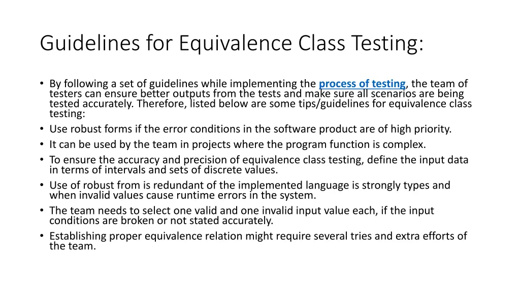 guidelines for equivalence class testing