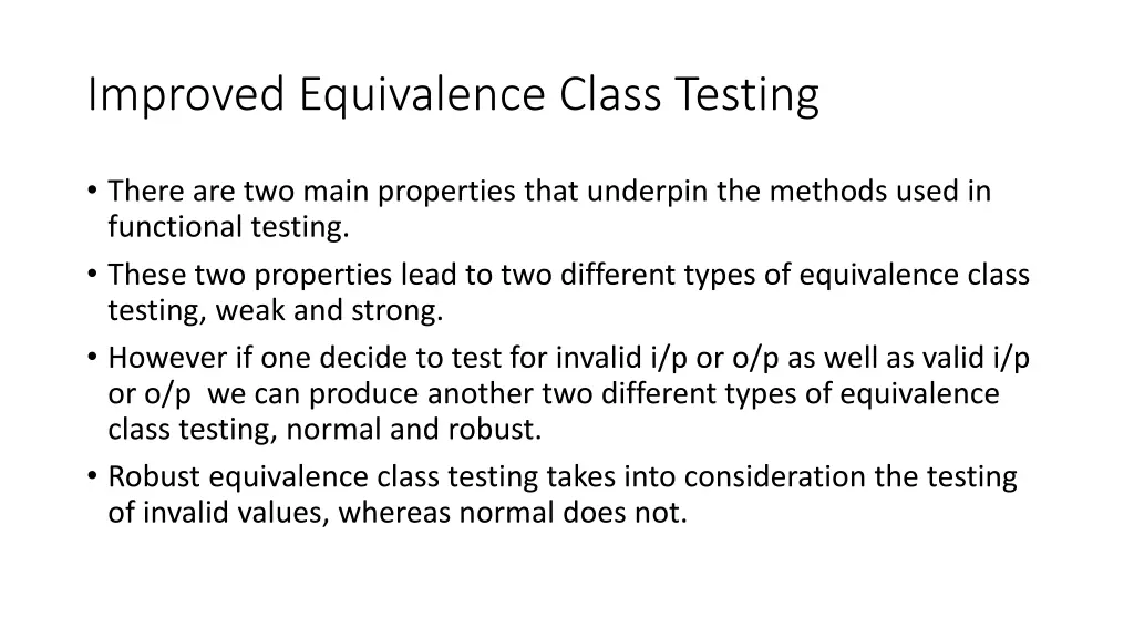 improved equivalence class testing