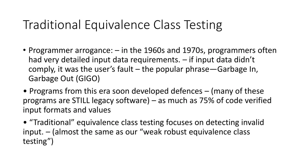 traditional equivalence class testing