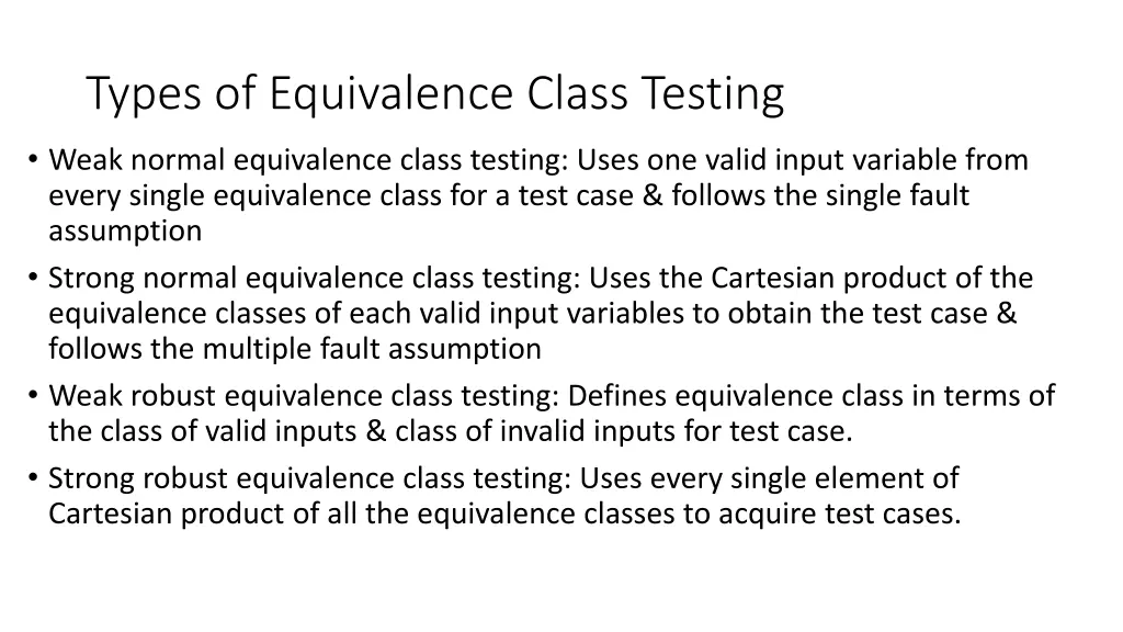 types of equivalence class testing