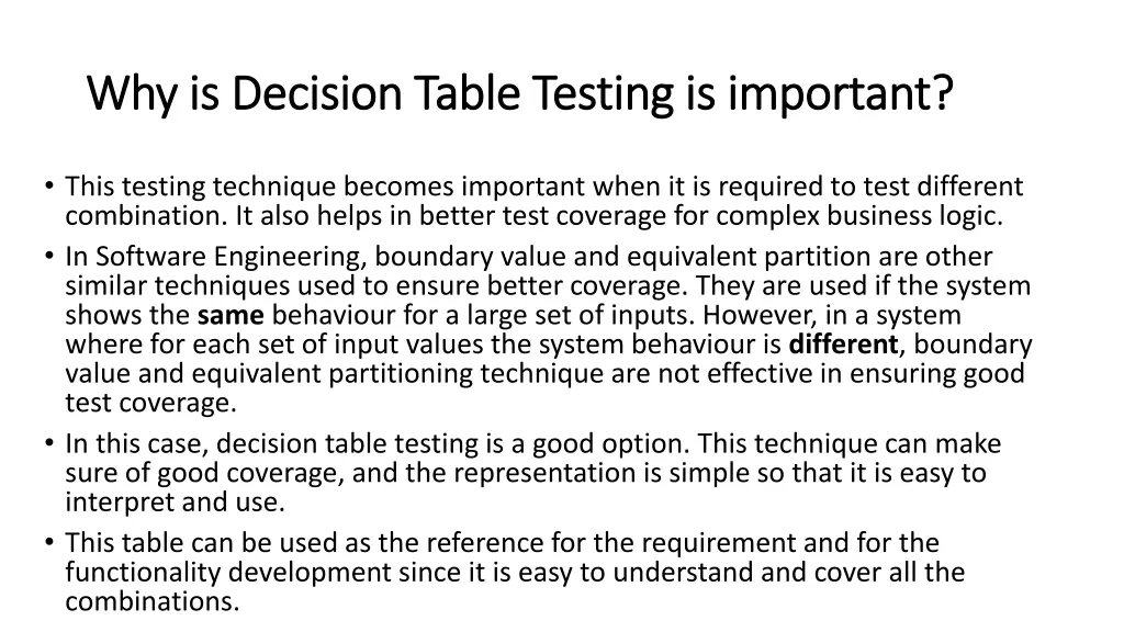 why is decision table testing is important