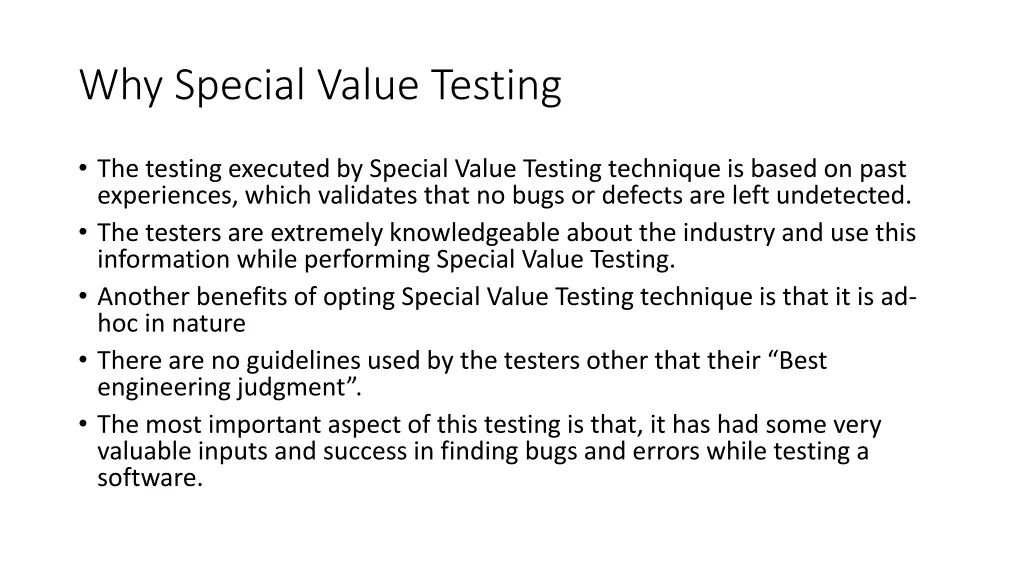 why special value testing