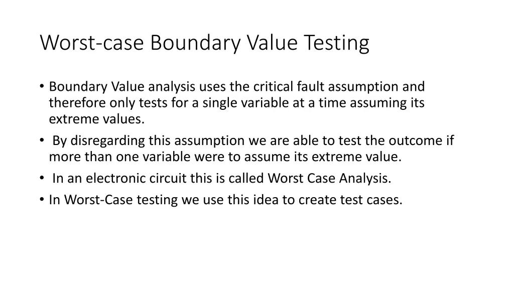 worst case boundary value testing