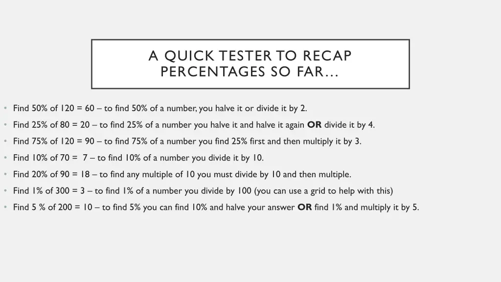 a quick tester to recap percentages so far 1