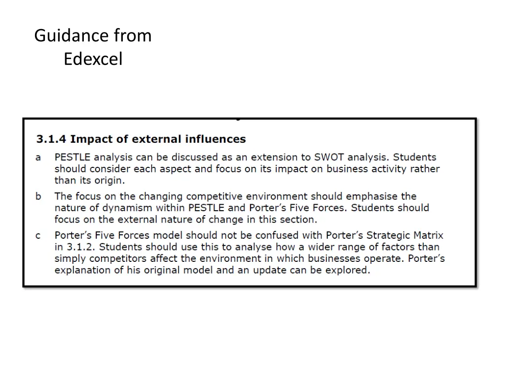 guidance from edexcel