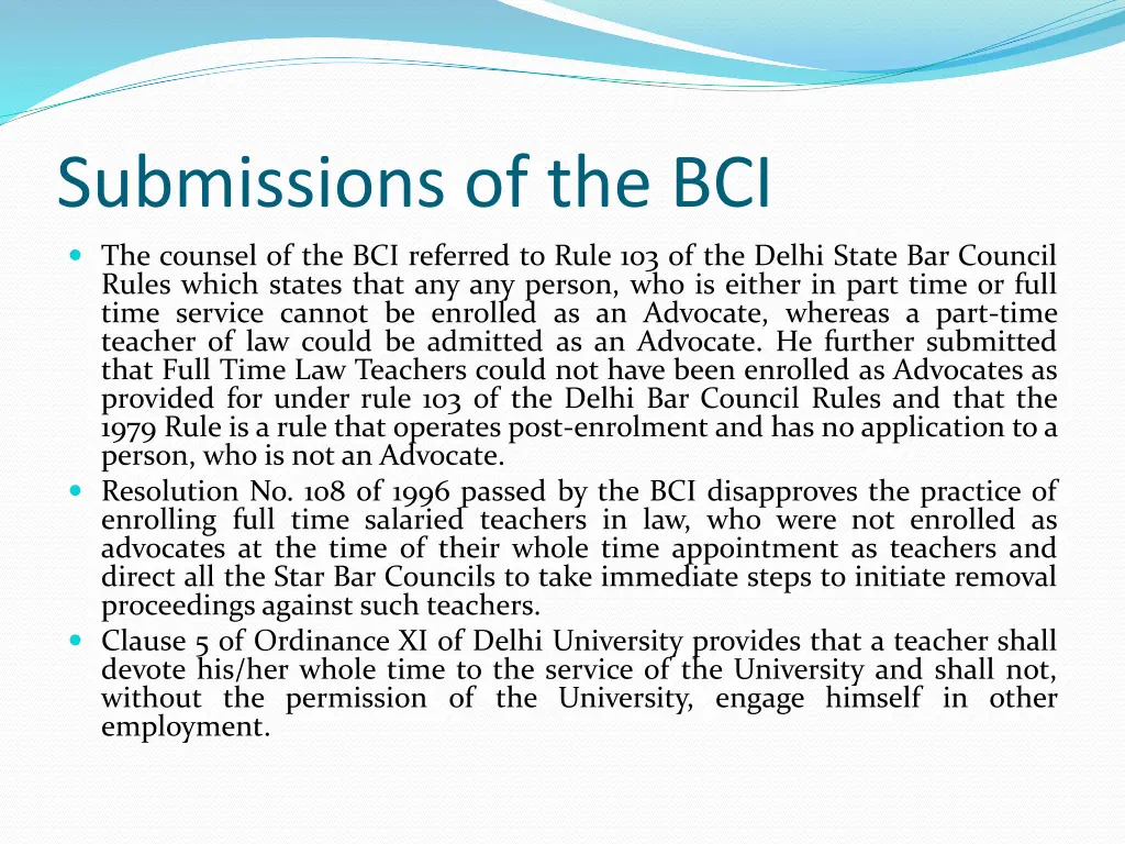 submissions of the bci