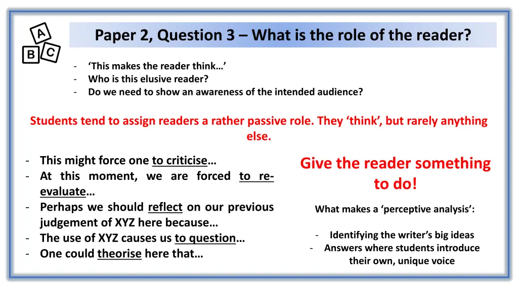 paper 2 question 3 what is the role of the reader