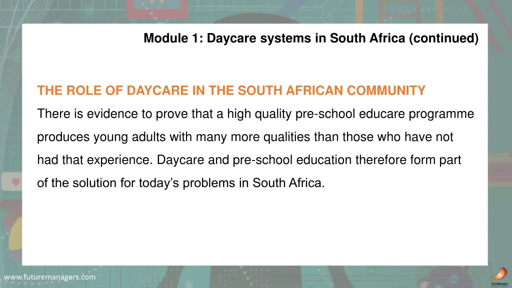 module 1 daycare systems in south africa continued 1