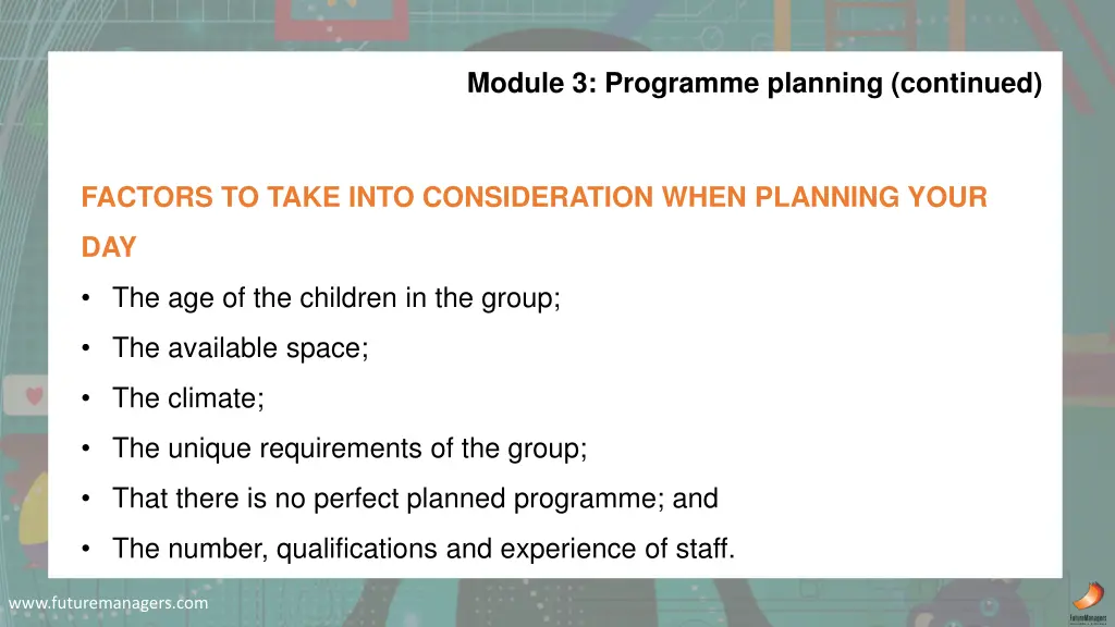 module 3 programme planning continued 1