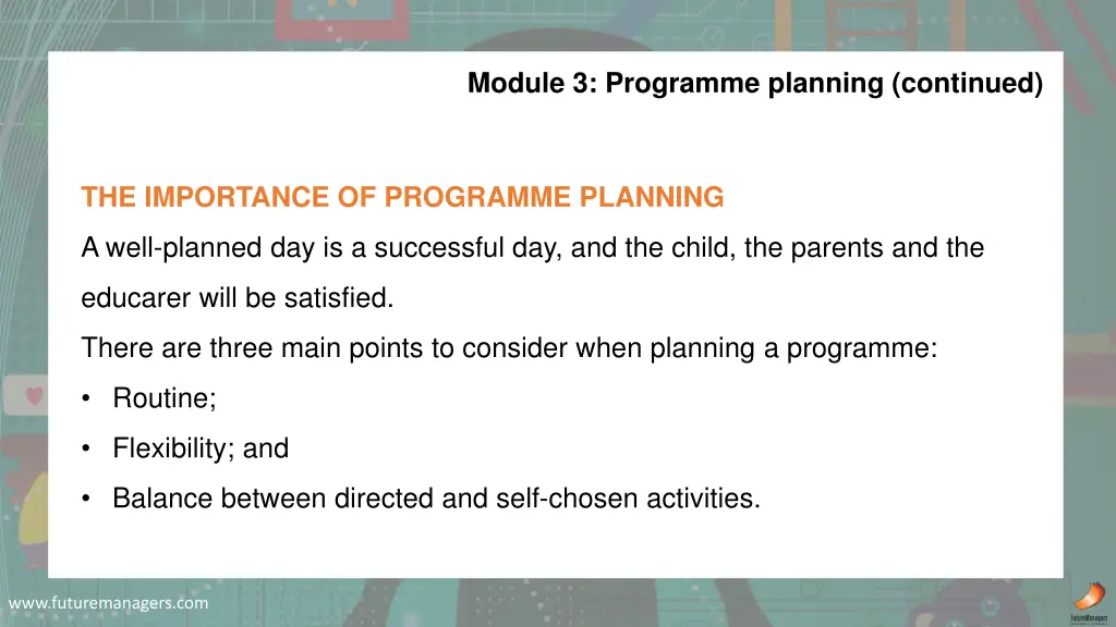 module 3 programme planning continued