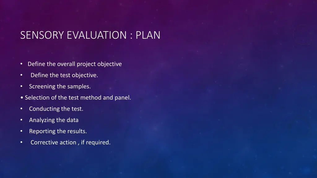 sensory evaluation plan