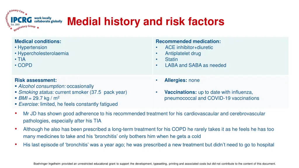 medial history and risk factors