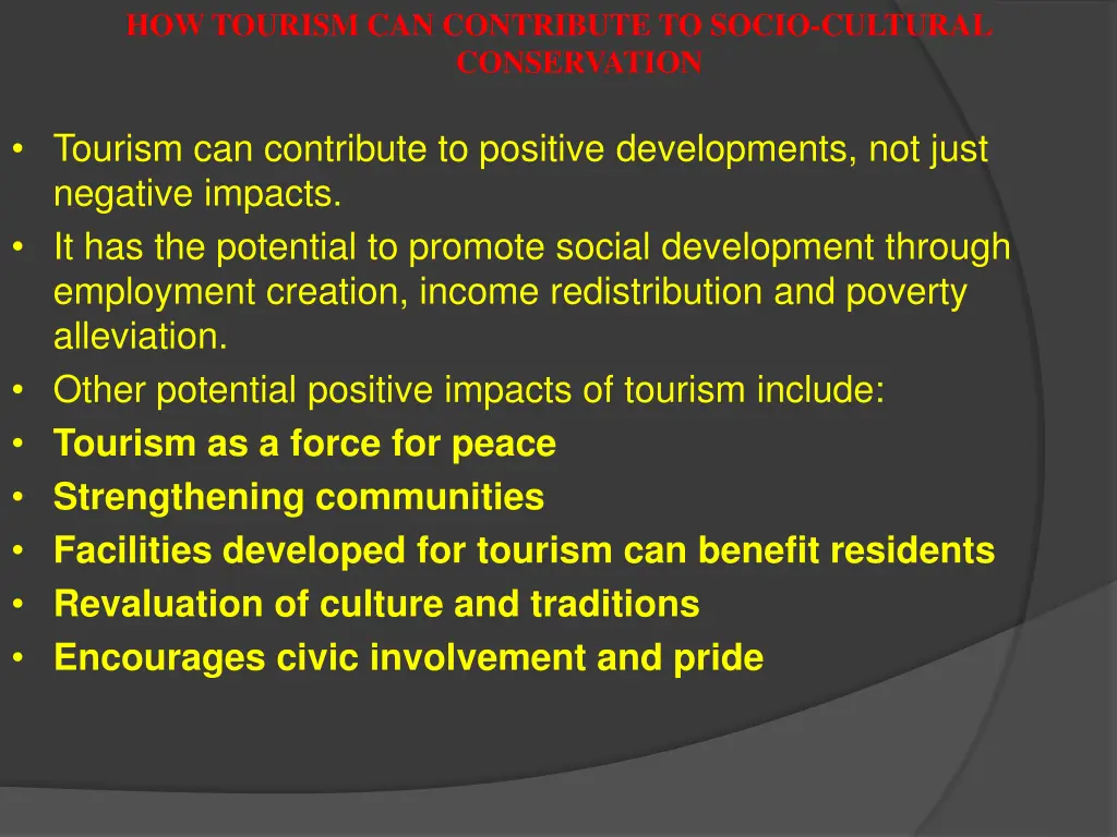 how tourism can contribute to socio cultural