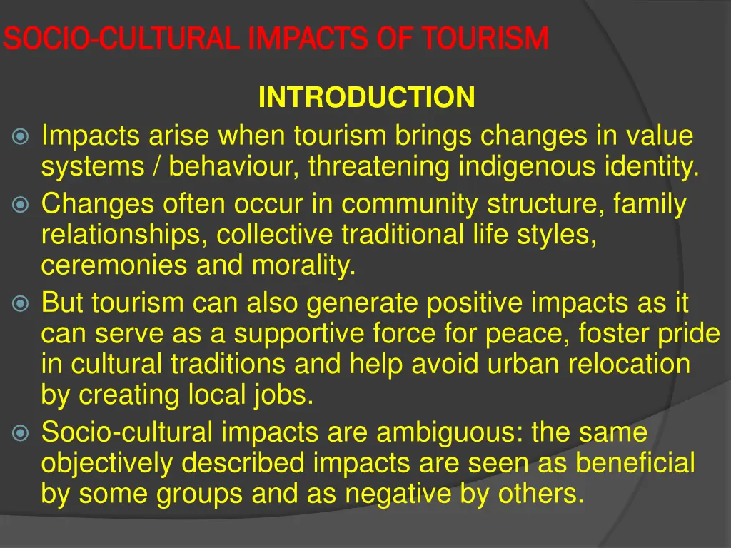 socio socio cultural impacts of tourism cultural 1