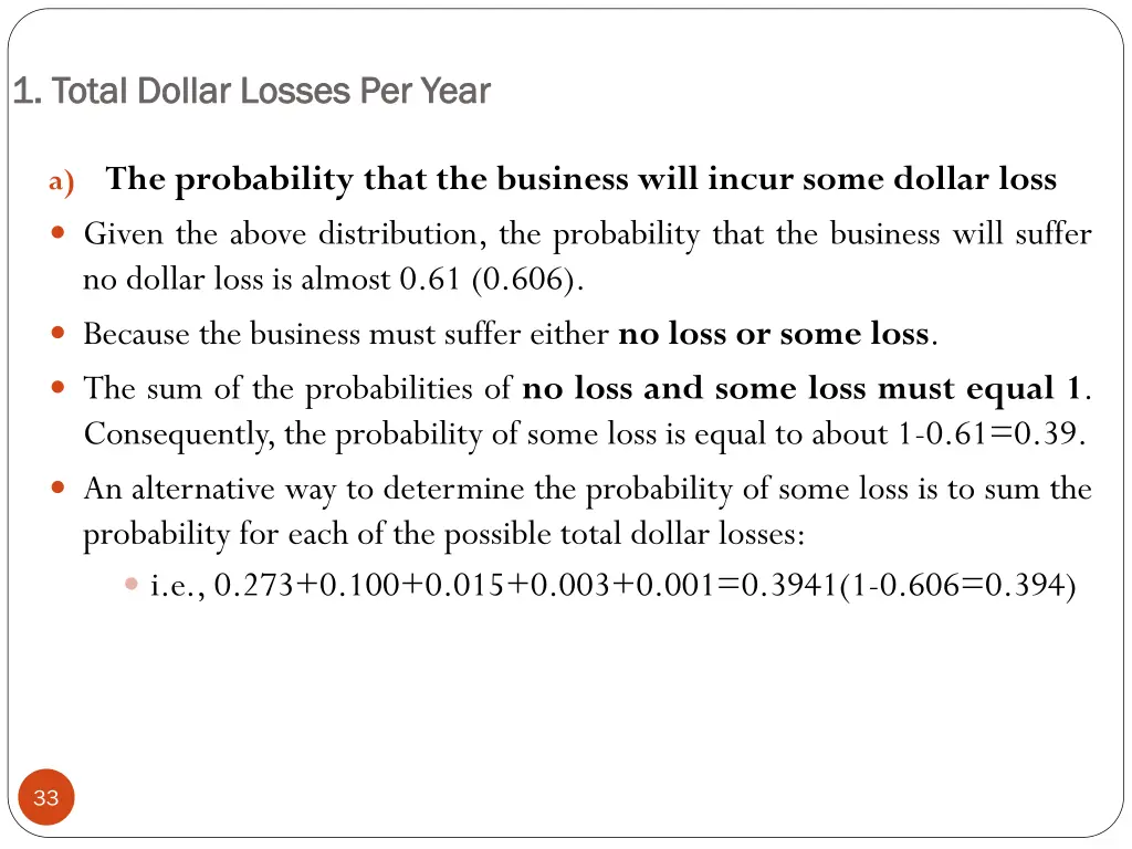 1 total dollar losses per year 1 total dollar 1