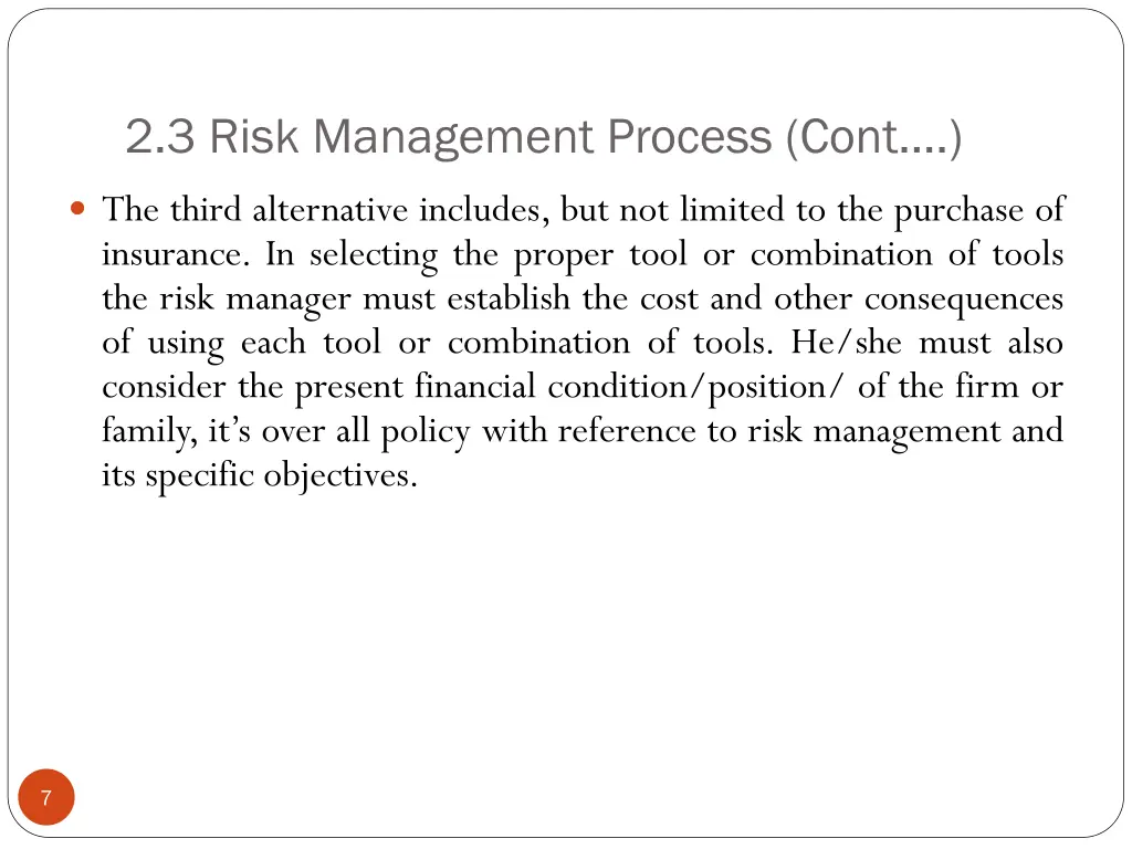 2 3 risk management process cont