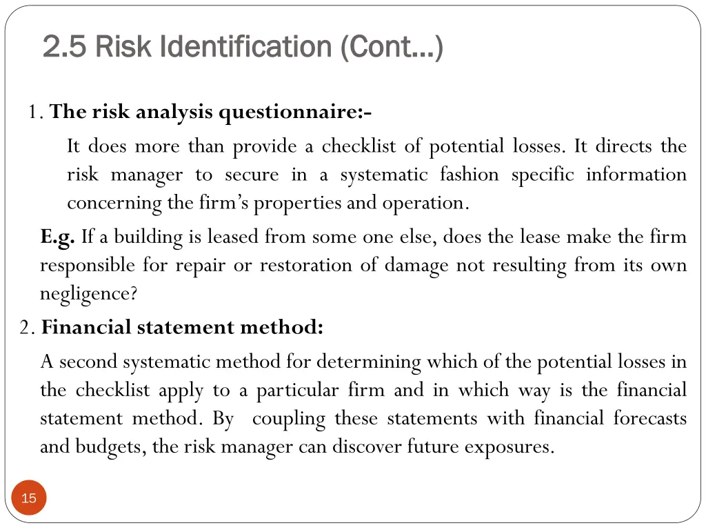 2 5 risk identification cont 2 5 risk 2