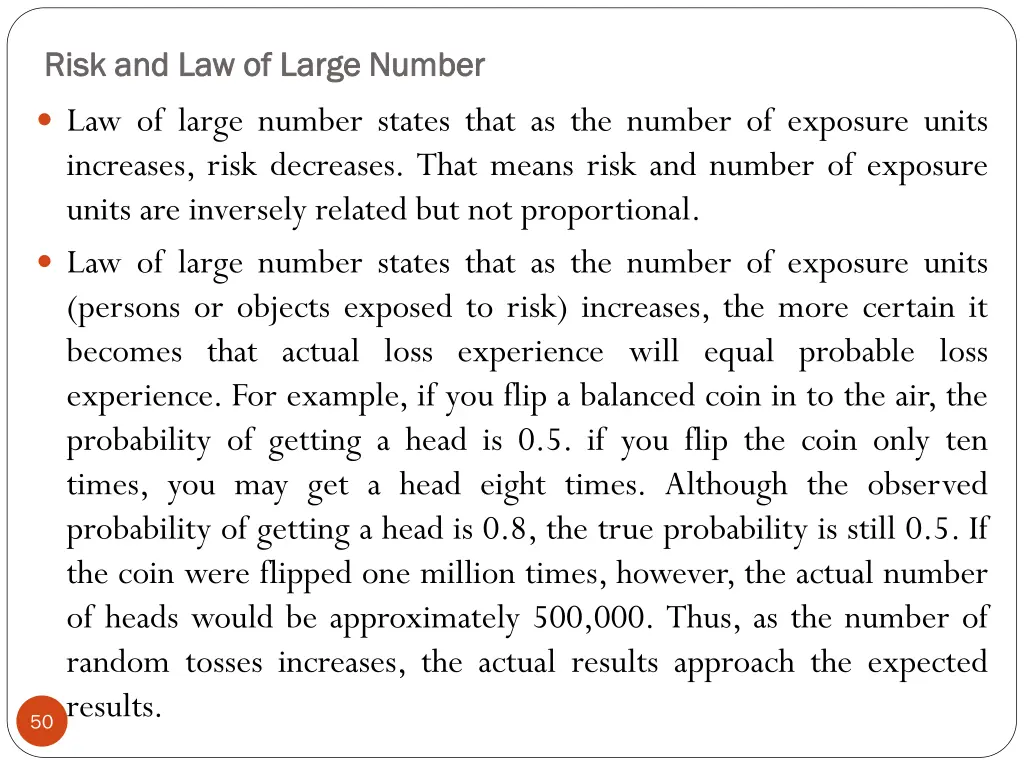 risk and law of large number risk