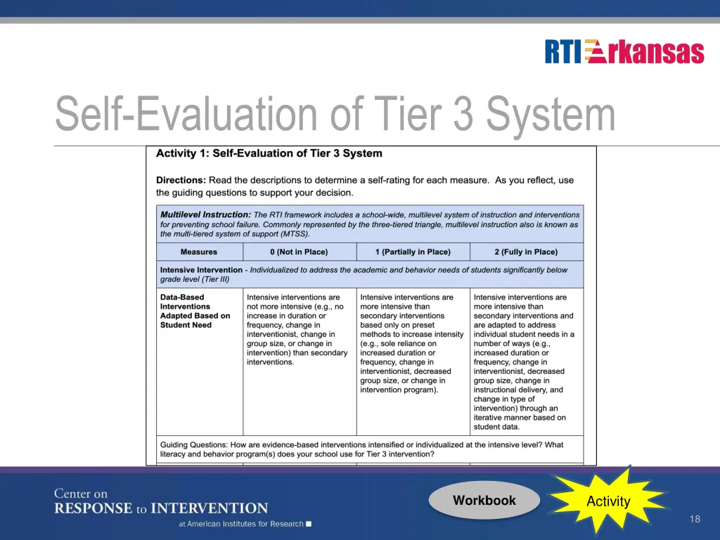 self evaluation of tier 3 system