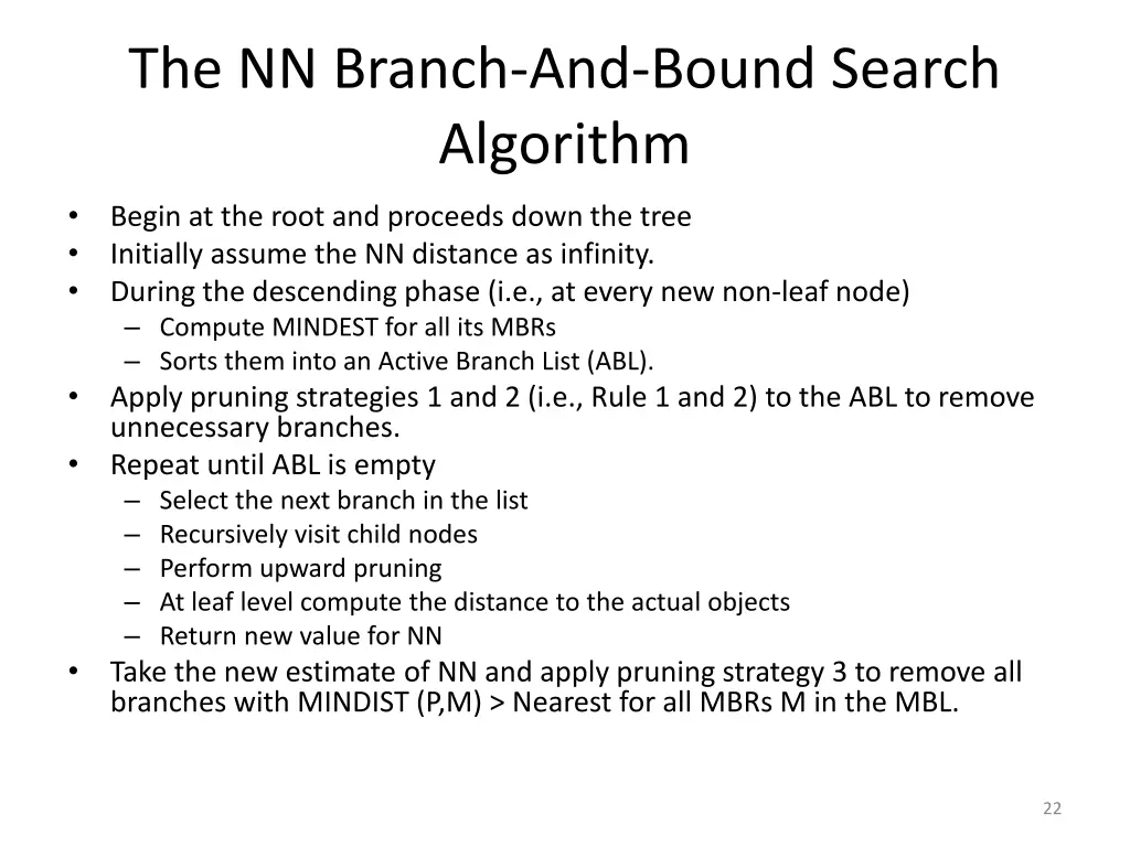 the nn branch and bound search algorithm