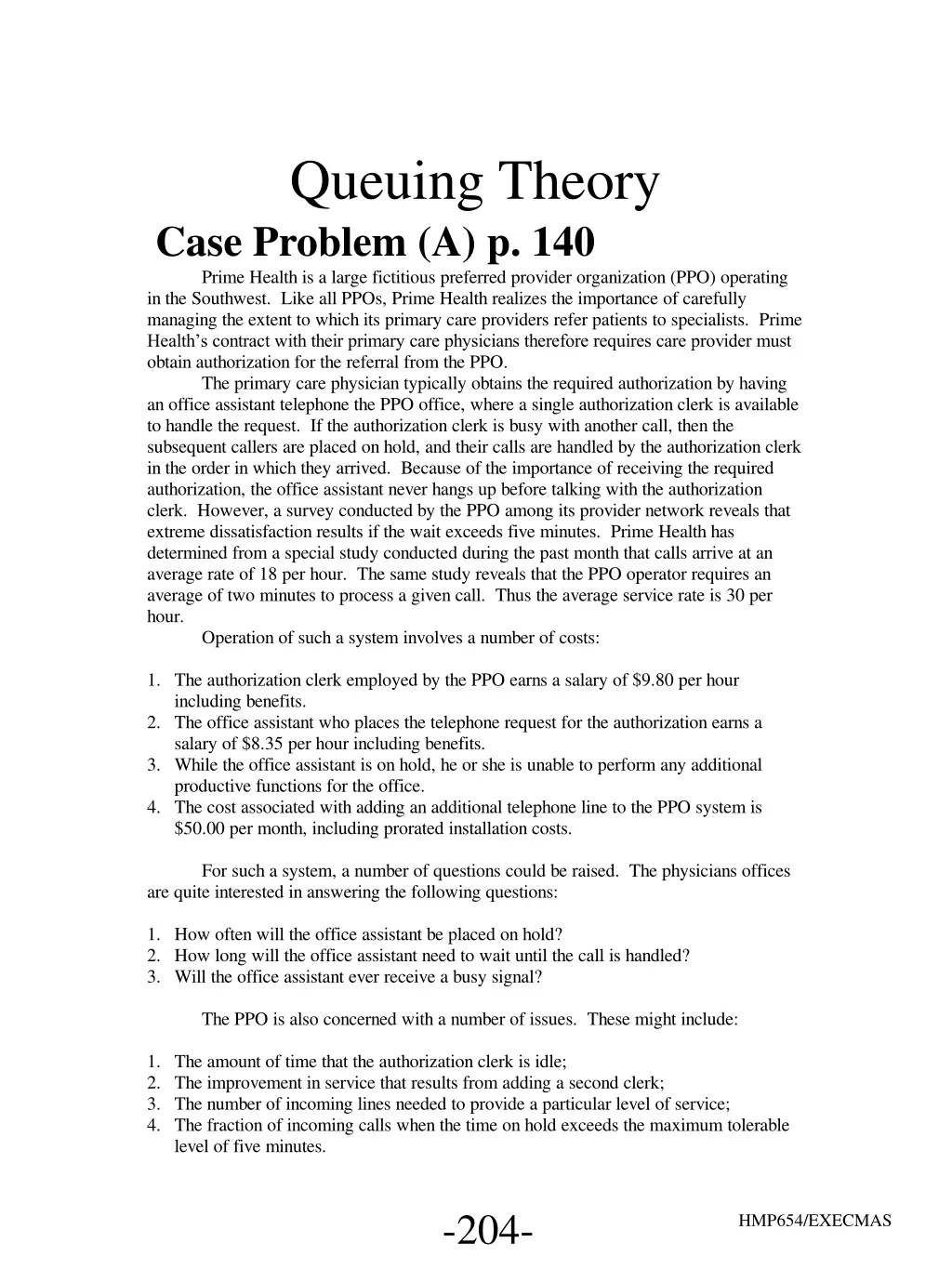 queuing theory case problem a p 140