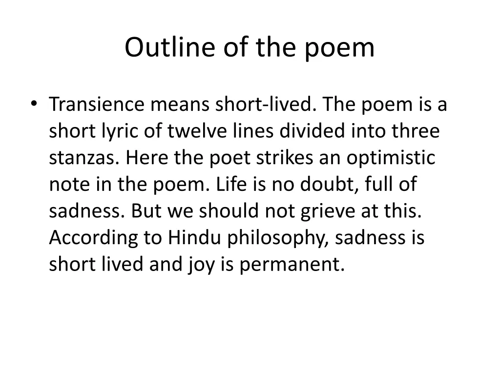 outline of the poem