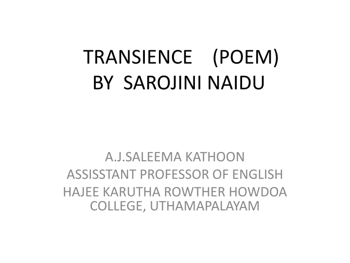 transience poem by sarojini naidu