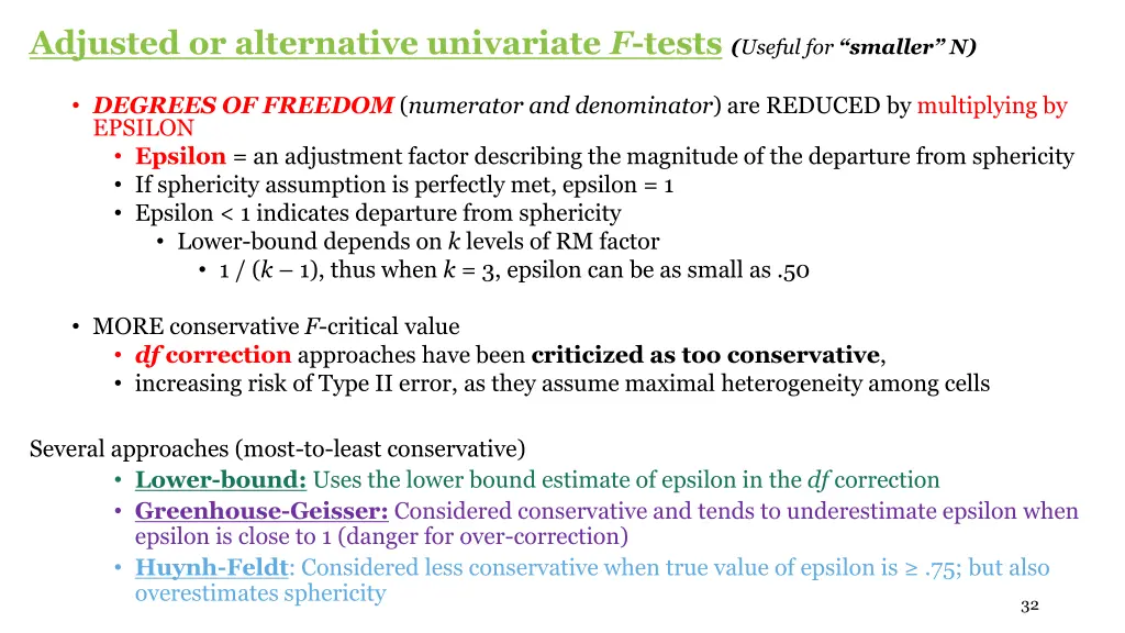 adjusted or alternative univariate f tests useful