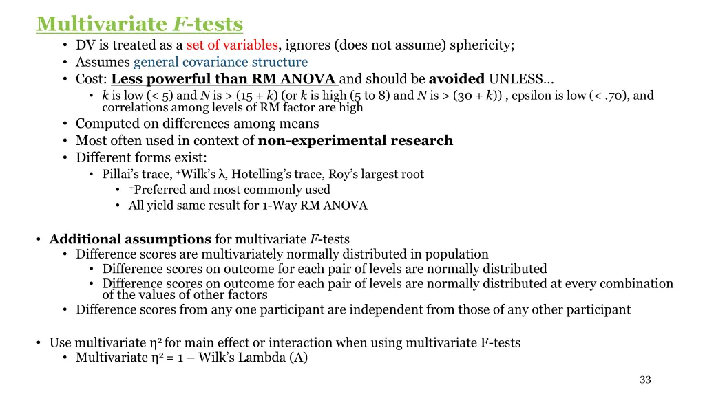 multivariate f tests dv is treated