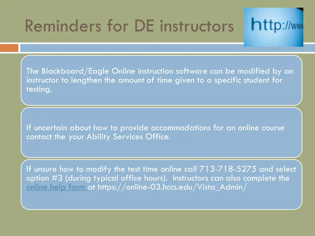 reminders for de instructors