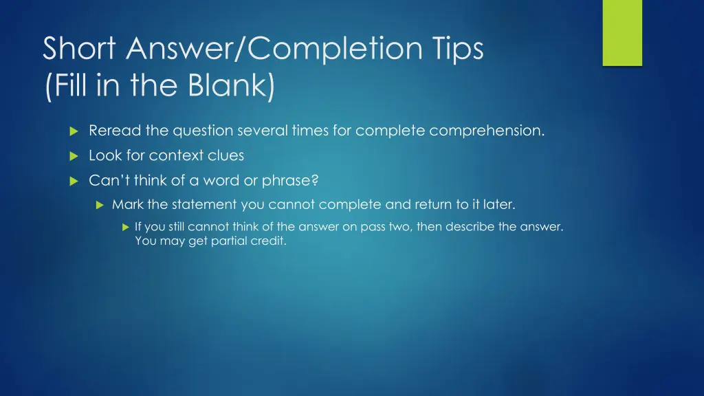 short answer completion tips fill in the blank