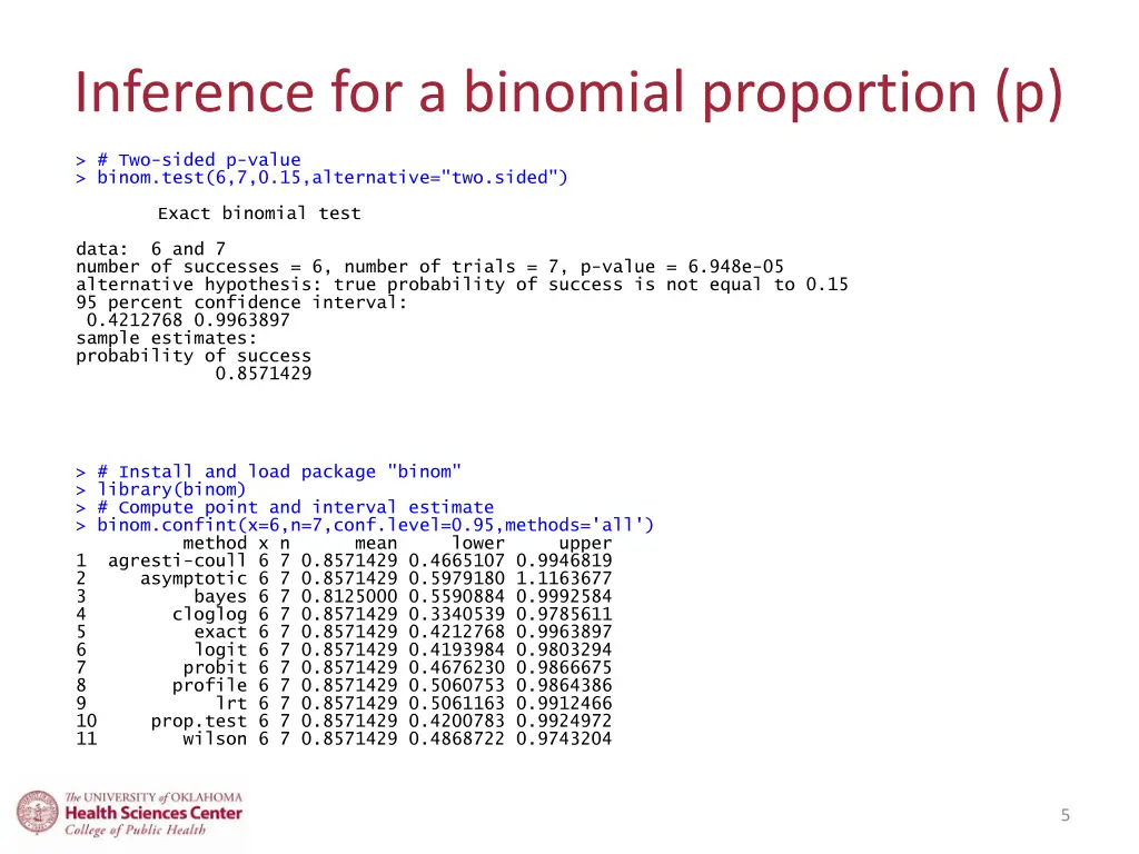 inference for a binomial proportion p 1