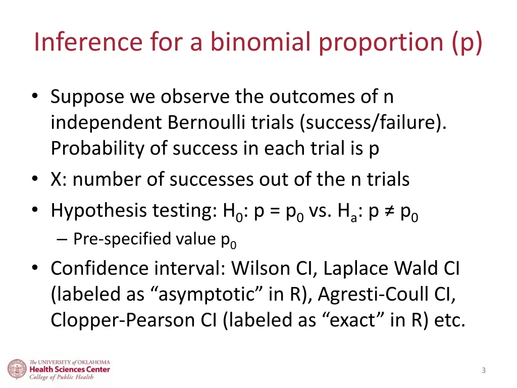 inference for a binomial proportion p