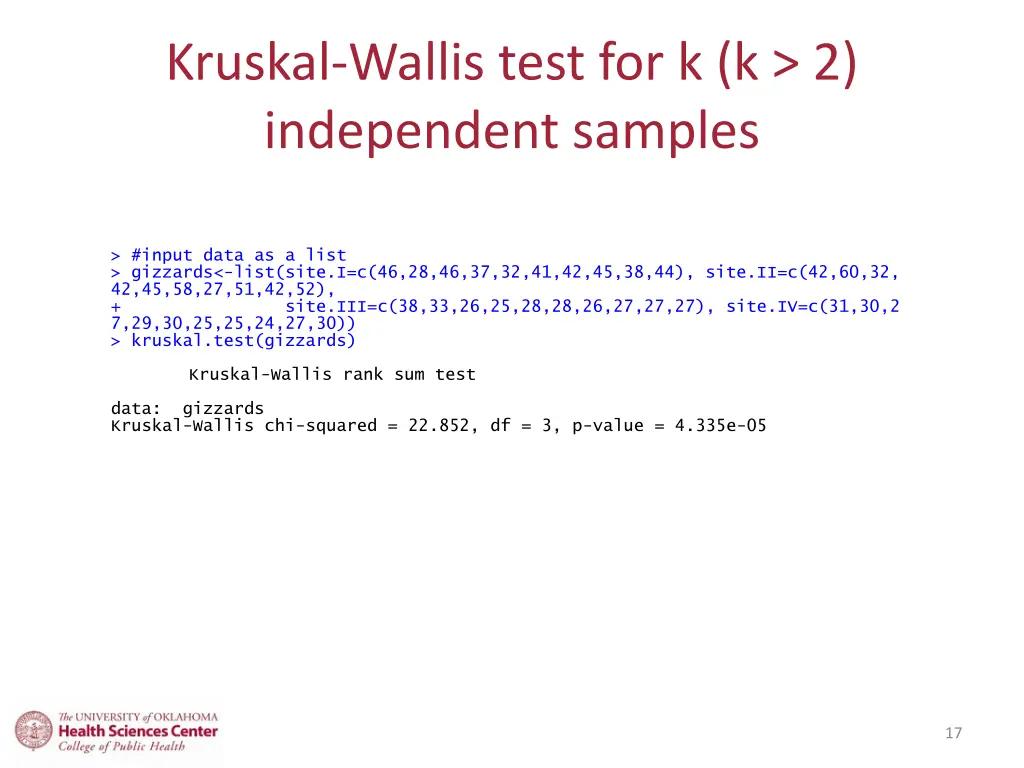 kruskal wallis test for k k 2 independent samples 1