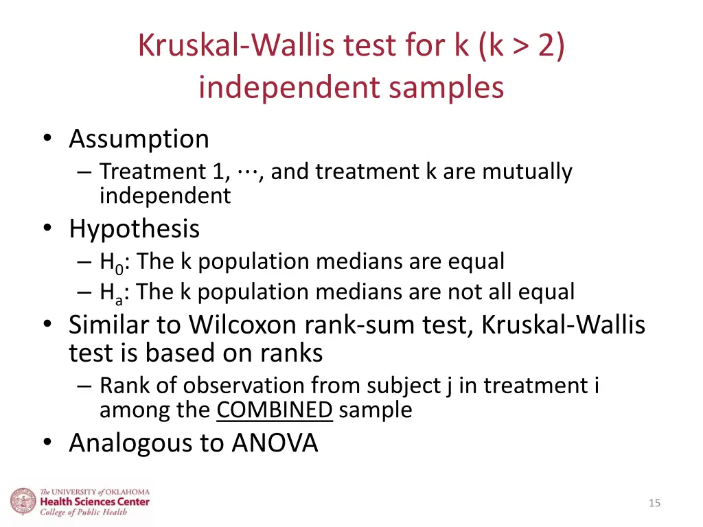 kruskal wallis test for k k 2 independent samples