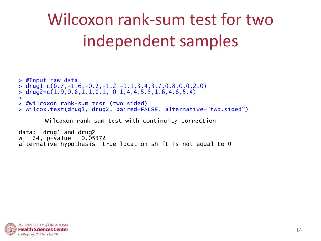 wilcoxon rank sum test for two independent samples