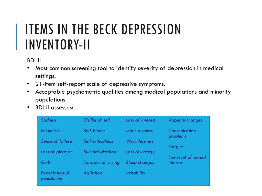 items in the beck depression inventory ii