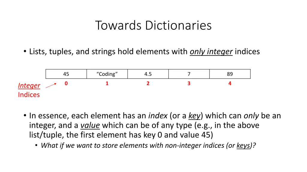 towards dictionaries