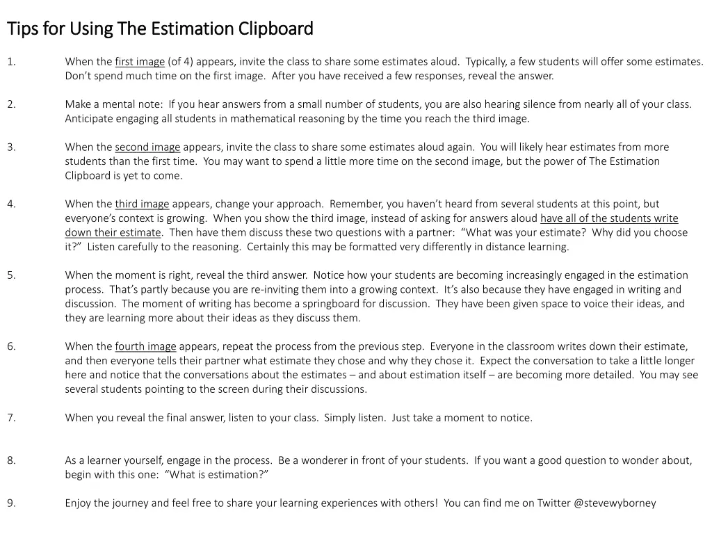 tips for using the estimation clipboard tips