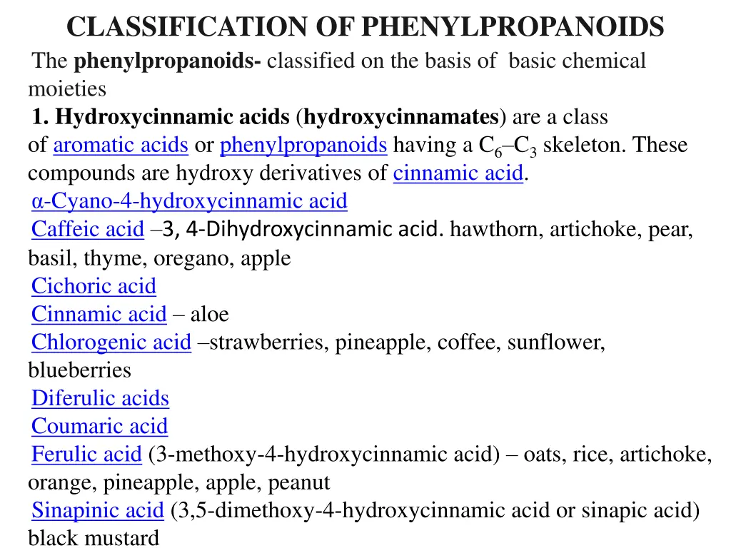 classification of phenylpropanoids