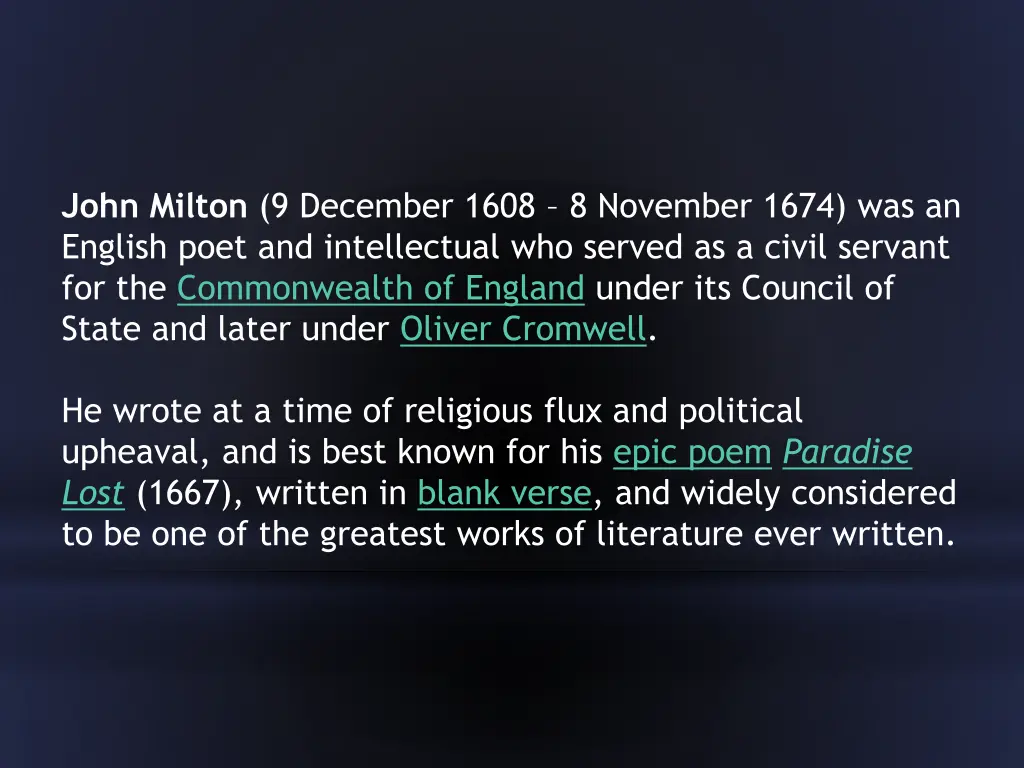 john milton 9 december 1608 8 november 1674