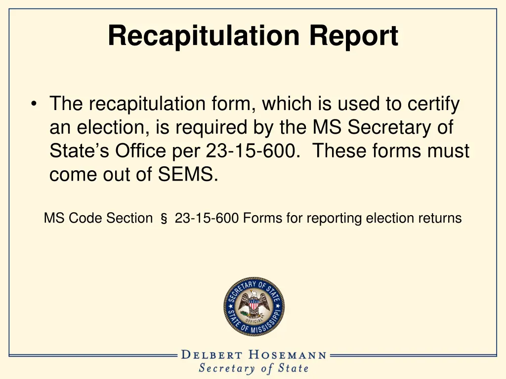 recapitulation report