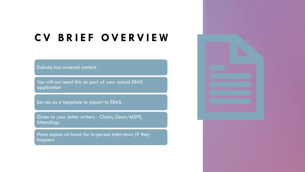 cv brief overview