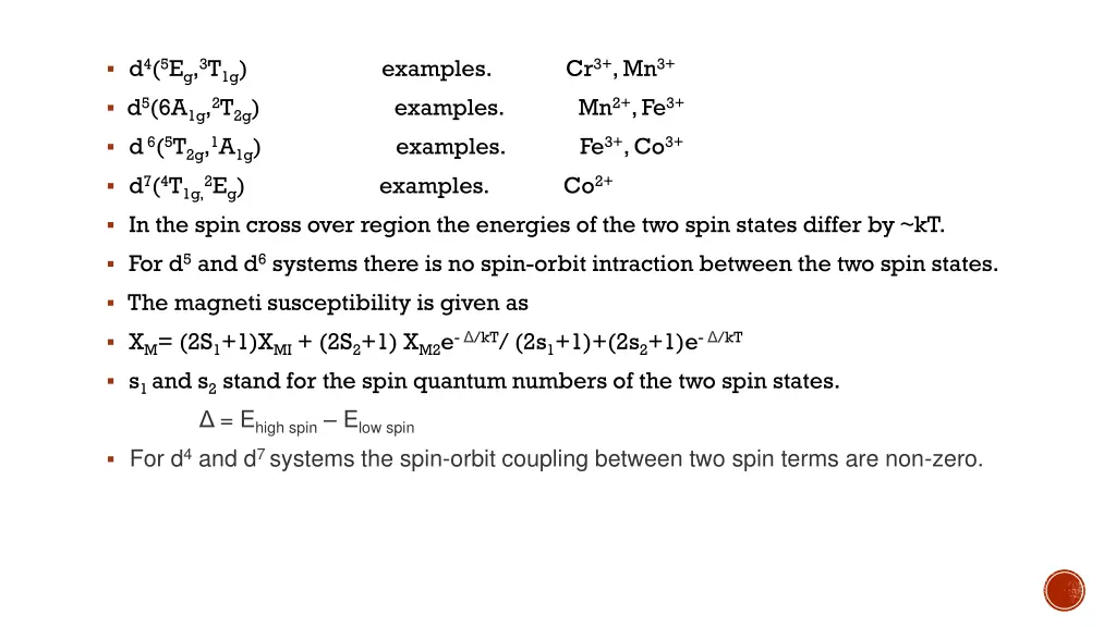 d 4 5 e g 3 t 1g examples