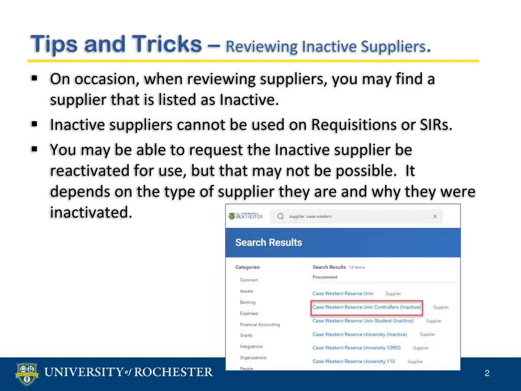 tips and tricks reviewing inactive suppliers