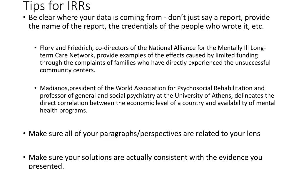 tips for irrs be clear where your data is coming