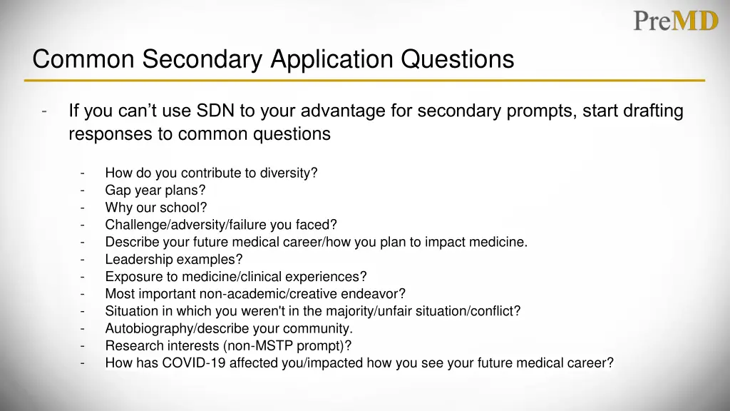 common secondary application questions