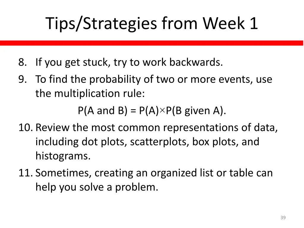 tips strategies from week 1 1